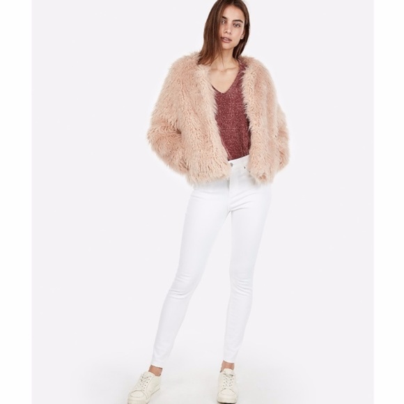 EXPRESS Cream Faux Fur Shag Coat - Picture 2 of 4